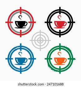 Coffee cup icon on target icons background. Crosshair icon. Vector illustration.