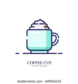 Coffee cup icon on a white background. flat thin line icon. vector illustration