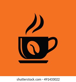 Coffee cup icon. Orange background with black. Vector illustration.