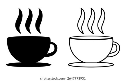 Coffee cup icon. Outline hot coffee cup vector icon for web design