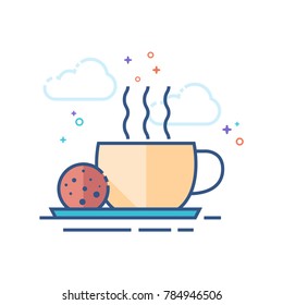 Coffee cup icon in outlined flat color style. Vector illustration.