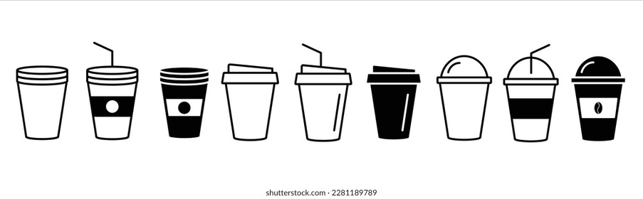 Coffee cup icon. Coffee paper cup icon set. Disposable coffee cup. Coffee cup icon with different style. Vector illustration svg