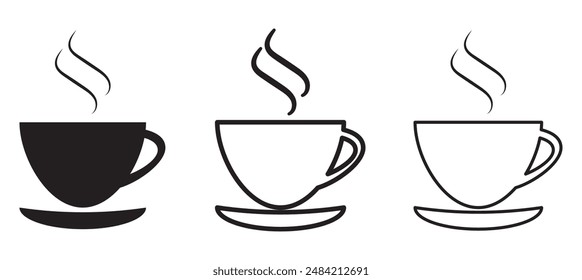 Icono de taza de café. Conjunto de iconos de taza de papel de café. Taza de café desechable. Icono de taza de café con estilo diferente. Ilustración vectorial