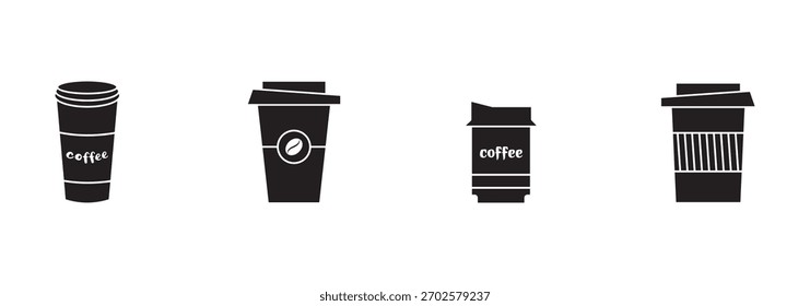 Coffee cup icon. Coffee paper cup icon set. Disposable coffee cup. Coffee cup icon with different style. Vector illustration