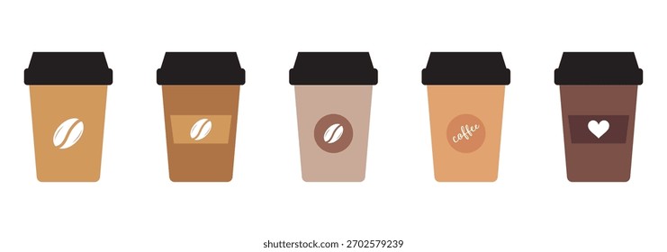Coffee cup icon. Coffee paper cup icon set. Disposable coffee cup. Coffee cup icon with different style. Vector illustration
