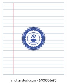 coffee cup icon pen draw. Blue ink. Vector Illustration. Detailed.