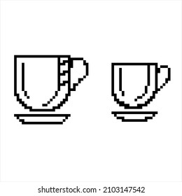Coffee Cup Icon Pixel Art, Tea Cup Icon Vector Art Illustration, Digital Pixelated Form
