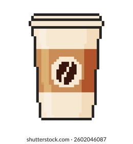 Coffee cup icon. Pixel art object in 8 bit style. Retro 80s,90s video game graphics