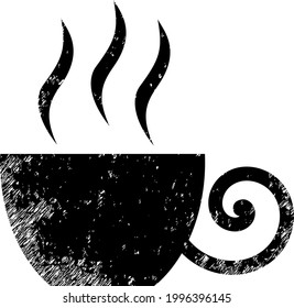 Coffee cup icon with scratched style. Isolated vector coffee cup icon image with scratched rubber texture on a white background.
