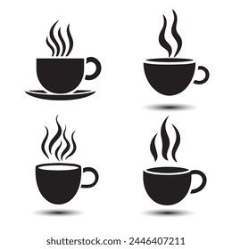 Coffee cup icon set. Black Coffee cup icon set on white background. Vector illustration