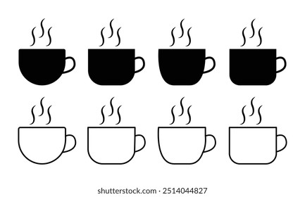 Conjunto de iconos de taza de café. Conjunto de iconos de Vector negro café. Tazas de té de café símbolo de colección. Ilustración vectorial.