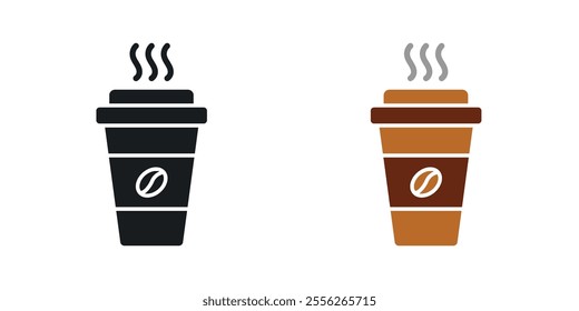 coffee cup icon set in black and colored versions.