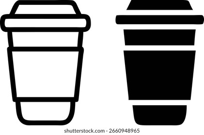 Conjunto de iconos de taza de café: símbolo de bebida para llevar en blanco y negro para café, bebida y desayuno