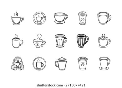 Taza de café Icon Set Café Taza de bebida Latte Line Art Diseños