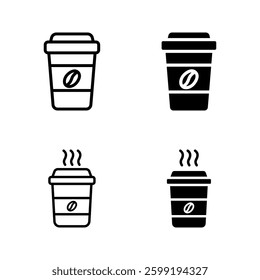 Coffee cup icon set color editable on white background