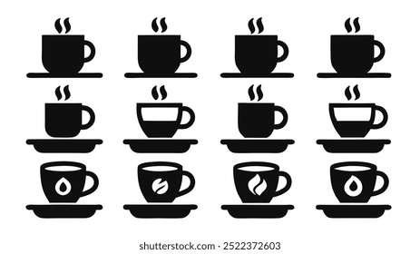 Coffee cup icon set. Cups of coffee tea collection. Hot drink icon. Disposable cup. Cup coffee with steam. Flat style. Vector Illustration. Vector Graphic.