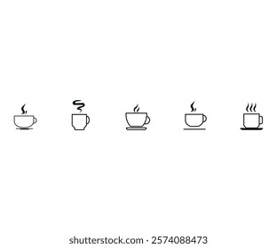 Coffee cup icon set. Cups of coffee tea collection. Hot drink icon. Disposable cup. Cup coffe with steam. Flat style. Vector Illustration.