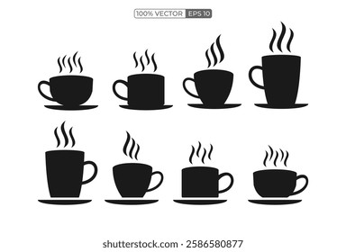 Coffee cup icon set. Cups of coffee tea collection. Hot drink icon.stock vector.