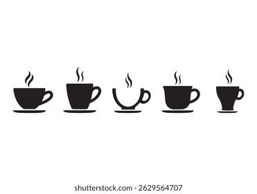 Coffee cup icon set. Cups of coffee tea collection. Hot drink icon. Disposable cup. Cup coffe with steam. Flat style. Vector Illustration. Vector Graphic