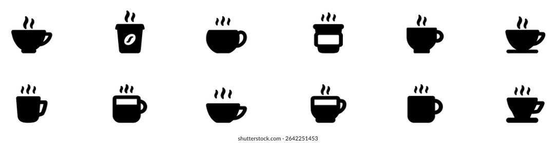 Coffee cup icon set. Cups of coffee tea collection. Hot drink icon. Disposable cup. Cup coffe with steam. Flat style. Vector Illustration. Vector Graphic. EPS 10