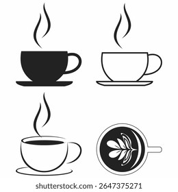 Coffee cup icon set. Cups of coffee tea collection. Hot drink icon. Cup coffee with steam. Simple style. Vector Illustration. Vector Graphic.
