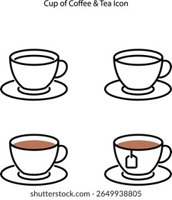 Coffee cup icon set. Cups of coffee and tea collection. Hot drink icon. glasses of coffee cup. 