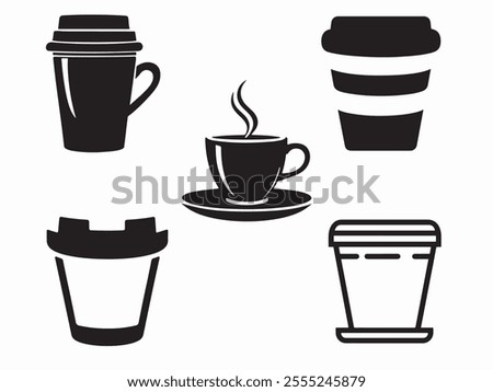 Coffee cup icon set. Cups of coffee tea collection. Hot drink icon. Disposable cup. Cup coffe with steam. Flat style. Vector Illustration. Vecto