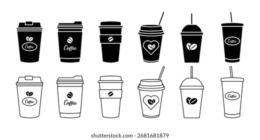 
Conjunto de iconos de taza de café. Taza de café desechable. Taza de café desechable. bebida, té, taza de café iconsymbol. eps 10