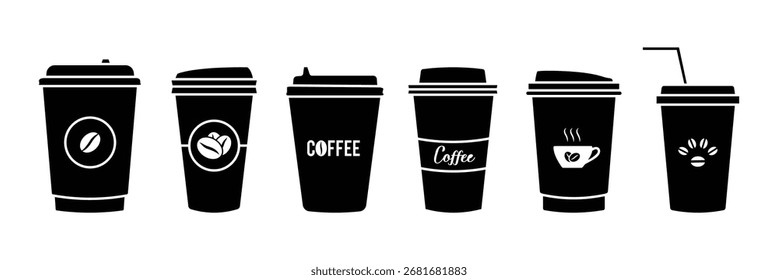 
Symbolsatz für Kaffeetasse. Einwegtasse Kaffee. Einweg-Kaffeetasse. Getränk, Tee, Kaffeetasse Symbol.  10 EPS