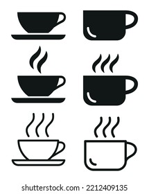 Coffee Cup Icon Set In Flat Style Vector Illustration. Hot Drinks Glasses Symbols.