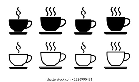 ilustración de conjunto de iconos de taza de café. taza un signo de café y un símbolo