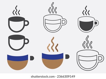 Kaffeetasse Ikone Set-Illustration. Tasse ein Kaffeezeichen und -symbol