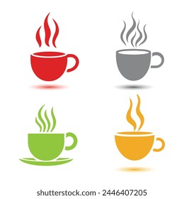 Coffee cup icon set on white background. Vector illustration in trendy flat style