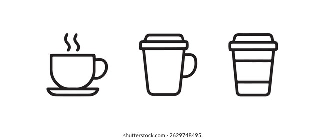 Coffee cup icon set in outline style Vector