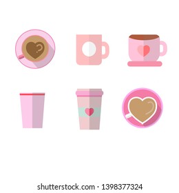 coffee cup icon set in pink tone . Vector Illustration flat design .
