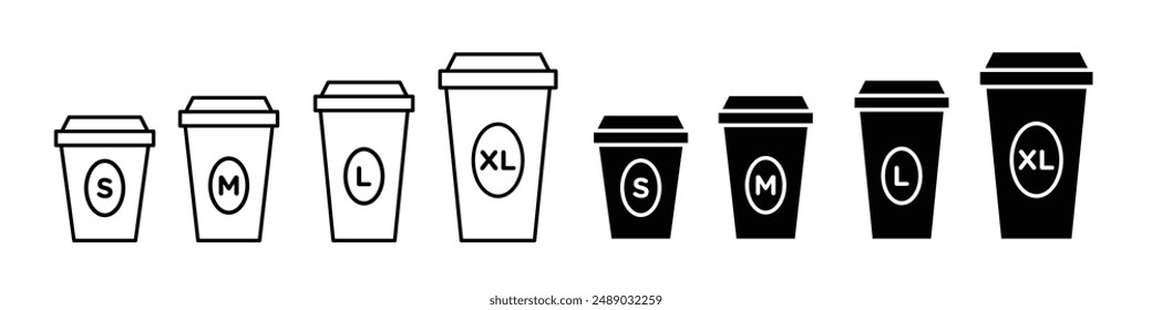 Coffee cup icon set. small, medium, large, and extra large coffee glass vector collection