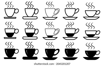 Coffee cup icon set. Coffee tea cup symbol. empty, full and half cup vector for design.