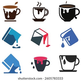 Coffee cup icon set with various beverage symbols