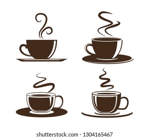 Coffee cup icon. Set of vector cups with coffee. Coffee cup logo.