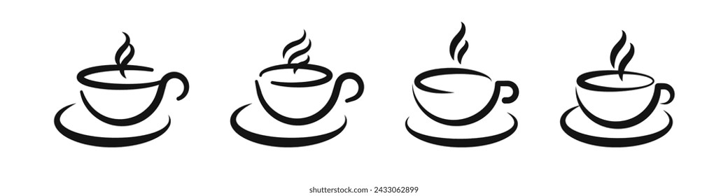 Coffee cup icon. Set of vector cups with coffee. Coffee cup logo.