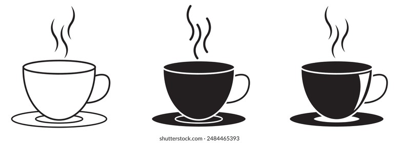 Coffee cup icon. Set of vector cups with coffee. Coffee cup logo.