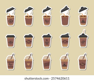 Coffee cup icon set! Vector illustrations! Stickers of coffee cups