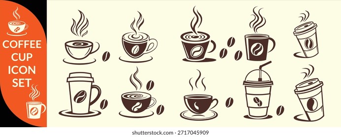 Symbol für Kaffeetasse. Set von Vektorbechern mit Kaffee. Kaffeetasse großes Set-Design. große Kaffeetasse Icon Design.