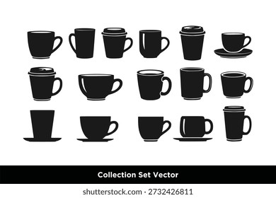 Coffee Cup Icon Set Vetor, Hot Drink Cafe e Símbolos de Café da Manhã