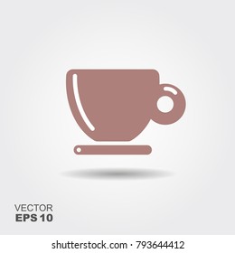 Coffee cup icon with shadow, vector flat illustration