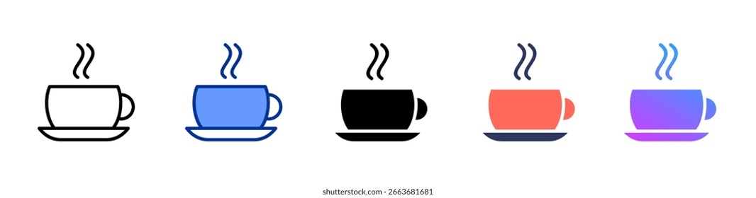 Coleção de estilos múltiplos de folha de ícone de xícara de café