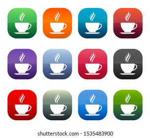 Coffee cup icon shiny square buttons set illustration design isolated on white background