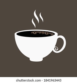 Coffee cup icon sign on brown background vector illustration.
