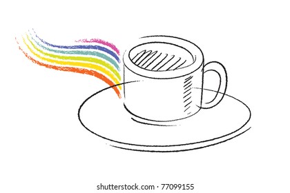 coffee cup icon, simple freehand drawing, vector