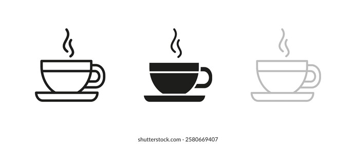 Coffee cup icon. Steaming hot beverage vector illustration. Morning refreshment symbol. Relaxing drink sign. Caffeine and herbal infusion concept. Tea mug pictogram.